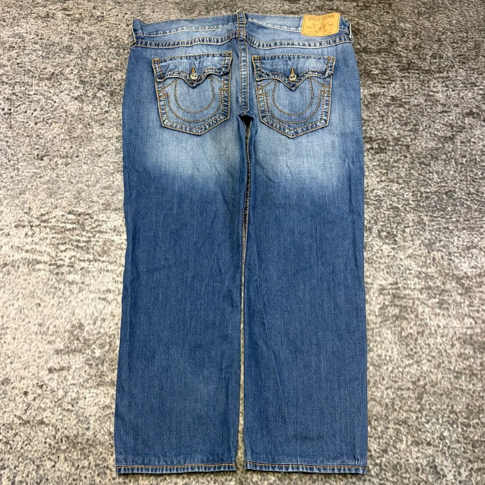 True Religion Jeans Mens 42x29 Blue World Tour Section Slim Stitched Flap Pocket